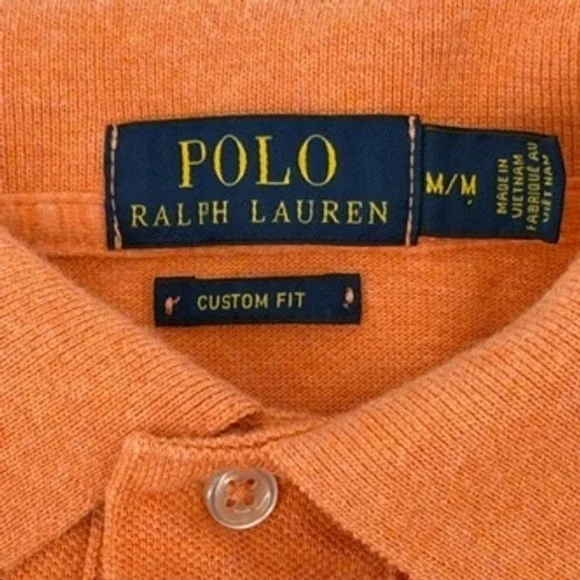Ralph Lauren Polo Shirt Orange Custom Fit Mens M Green pony‎ - Picture 4 of 7